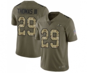 Men's Baltimore Ravens #29 Earl Thomas III Limited Olive Camo Salute to Service Football Jersey