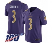 Men's Baltimore Ravens #3 Robert Griffin III Limited Purple Rush Vapor Untouchable 100th Season Football Jersey