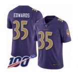 Men's Baltimore Ravens #35 Gus Edwards Limited Purple Rush Vapor Untouchable 100th Season Football Jersey