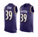 Men's Baltimore Ravens #39 Tyler Ervin Elite Purple Player Name & Number Tank Top Football Jersey