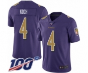 Men's Baltimore Ravens #4 Sam Koch Limited Purple Rush Vapor Untouchable 100th Season Football Jersey