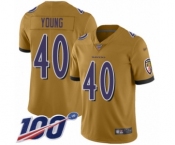 Men's Baltimore Ravens #40 Kenny Young Limited Gold Inverted Legend 100th Season Football Jersey