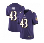 Men's Baltimore Ravens #43 Justice Hill Purple Team Color Vapor Untouchable Limited Player Football Jersey