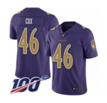 Men's Baltimore Ravens #46 Morgan Cox Limited Purple Rush Vapor Untouchable 100th Season Football Jersey