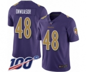 Men's Baltimore Ravens #48 Patrick Onwuasor Limited Purple Rush Vapor Untouchable 100th Season Football Jersey