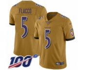 Men's Baltimore Ravens #5 Joe Flacco Limited Gold Inverted Legend 100th Season Football Jersey