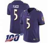 Men's Baltimore Ravens #5 Joe Flacco Purple Team Color Vapor Untouchable Limited Player 100th Season Football Jersey