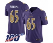 Men's Baltimore Ravens #65 Nico Siragusa Limited Purple Rush Vapor Untouchable 100th Season Football Jersey