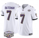 Men's Baltimore Ravens #7 Rashod Bateman White F.U.S.E 2024 AFC North Division Champions Vapor Limited Football Jersey