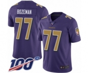 Men's Baltimore Ravens #77 Bradley Bozeman Limited Purple Rush Vapor Untouchable 100th Season Football Jersey