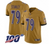 Men's Baltimore Ravens #79 Ronnie Stanley Limited Gold Inverted Legend 100th Season Football Jersey