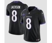Men's Baltimore Ravens #8 Lamar Jackson Black 2026 With 1-Star C Patch F.U.S.E. Alternate Vapor Limited Football Stitched Jersey