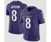 Men's Baltimore Ravens #8 Lamar Jackson Purple 2026 With 1-Star C Patch F.U.S.E. Vapor Limited Football Stitched Jersey