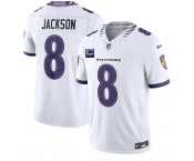 Men's Baltimore Ravens #8 Lamar Jackson White 2026 With 1-Star C Patch F.U.S.E. Vapor Limited Football Stitched Jersey