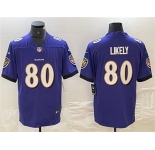 Men's Baltimore Ravens #80 Isaiah Likely Purple Vapor Limited Football Limited Jersey