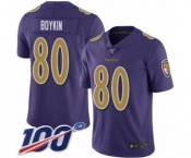 Men's Baltimore Ravens #80 Miles Boykin Limited Purple Rush Vapor Untouchable 100th Season Football Jersey