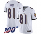 Men's Baltimore Ravens #81 Hayden Hurst White Vapor Untouchable Limited Player 100th Season Football Jersey