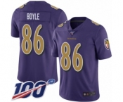 Men's Baltimore Ravens #86 Nick Boyle Limited Purple Rush Vapor Untouchable 100th Season Football Jersey