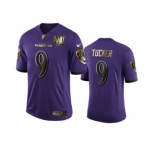 Men's Baltimore Ravens #9 Justin Tucker Purple Team 25th Season Golden Limited Football Jersey
