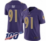 Men's Baltimore Ravens #91 Shane Ray Limited Purple Rush Vapor Untouchable 100th Season Football Jersey