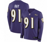 Men's Baltimore Ravens #91 Shane Ray Limited Purple Therma Long Sleeve Football Jersey