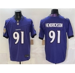 Men's Baltimore Ravens #91 Trey Hendrickson Purple 2026 F.U.S.E. Vapor Limited Football Stitched Jersey