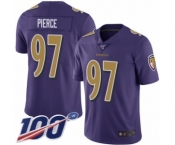 Men's Baltimore Ravens #97 Michael Pierce Limited Purple Rush Vapor Untouchable 100th Season Football Jersey