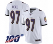 Men's Baltimore Ravens #97 Michael Pierce White Vapor Untouchable Limited Player 100th Season Football Jersey