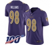 Men's Baltimore Ravens #98 Brandon Williams Limited Purple Rush Vapor Untouchable 100th Season Football Jersey