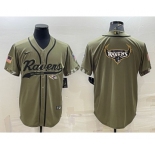 Men's Baltimore Ravens Olive Salute to Service Team Big Logo Cool Base Stitched Baseball Jersey