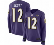 Women Nike Baltimore Ravens #12 Jaleel Scott Limited Purple Therma Long Sleeve NFL Jersey