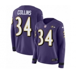 Women Nike Baltimore Ravens #34 Alex Collins Limited Purple Therma Long Sleeve NFL Jersey