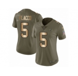 Women Nike Baltimore Ravens #5 Joe Flacco Limited Olive Gold Salute to Service NFL Jersey