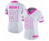 Women's Baltimore Ravens #21 Mark Ingram II Limited White Pink Rush Fashion Football Jersey