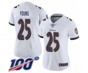 Women's Baltimore Ravens #25 Tavon Young White Vapor Untouchable Limited Player 100th Season Football Jersey