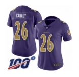 Women's Baltimore Ravens #26 Maurice Canady Limited Purple Rush Vapor Untouchable 100th Season Football Jersey