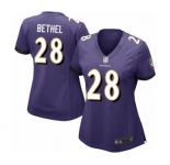 Women's Baltimore Ravens #28 Justin Bethel Game Purple Team Color Football Jersey