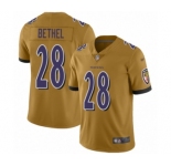 Women's Baltimore Ravens #28 Justin Bethel Limited Gold Inverted Legend Football Jersey