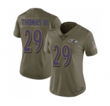 Women's Baltimore Ravens #29 Earl Thomas III Limited Olive 2017 Salute to Service Football Jersey