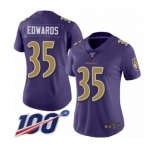 Women's Baltimore Ravens #35 Gus Edwards Limited Purple Rush Vapor Untouchable 100th Season Football Jersey