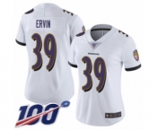 Women's Baltimore Ravens #39 Tyler Ervin White Vapor Untouchable Limited Player 100th Season Football Jersey