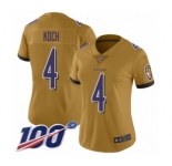 Women's Baltimore Ravens #4 Sam Koch Limited Gold Inverted Legend 100th Season Football Jersey