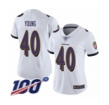 Women's Baltimore Ravens #40 Kenny Young White Vapor Untouchable Limited Player 100th Season Football Jersey