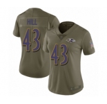 Women's Baltimore Ravens #43 Justice Hill Limited Olive 2017 Salute to Service Football Jersey