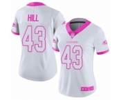 Women's Baltimore Ravens #43 Justice Hill Limited White Pink Rush Fashion Football Jersey