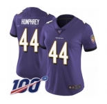 Women's Baltimore Ravens #44 Marlon Humphrey Purple Team Color Vapor Untouchable Limited Player 100th Season Football Jersey