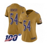 Women's Baltimore Ravens #54 Tyus Bowser Limited Gold Inverted Legend 100th Season Football Jersey