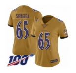 Women's Baltimore Ravens #65 Nico Siragusa Limited Gold Inverted Legend 100th Season Football Jersey
