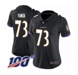 Women's Baltimore Ravens #73 Marshal Yanda Black Alternate Vapor Untouchable Limited Player 100th Season Football Jersey