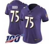 Women's Baltimore Ravens #75 Jonathan Ogden Purple Team Color Vapor Untouchable Limited Player 100th Season Football Jersey